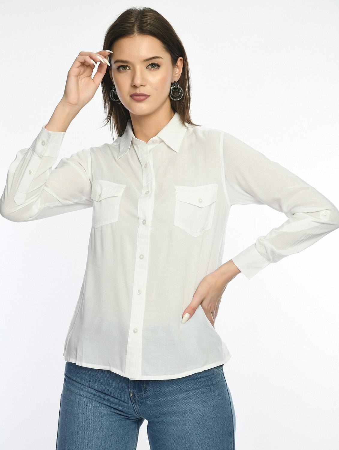 women white solid collared regular shirt - 22028505 -  Zoom Image - 0