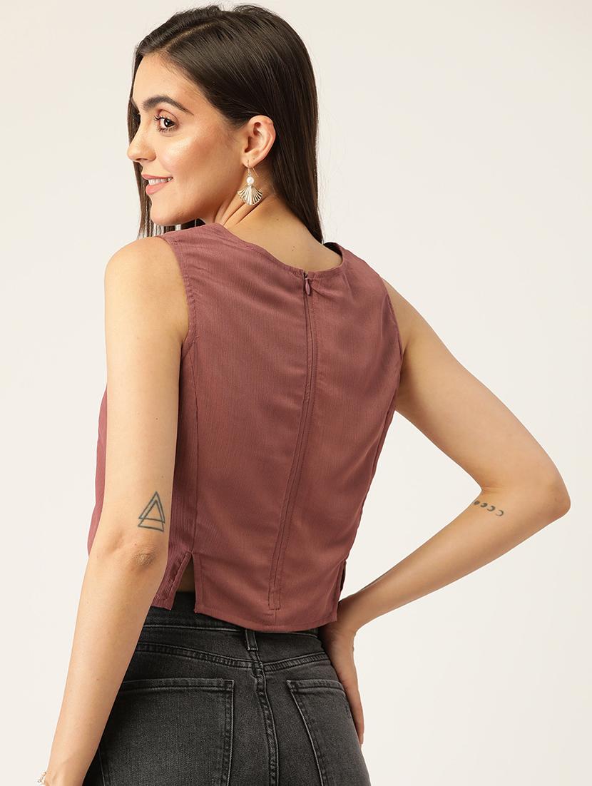 women solid sleeveless crop top - 22028525 - Standard Image - 2