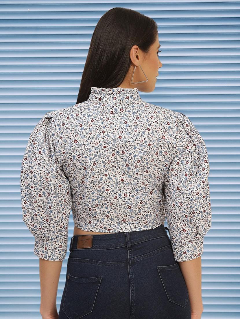 women floral print puff sleeve crop top - 22028526 - Standard Image - 2