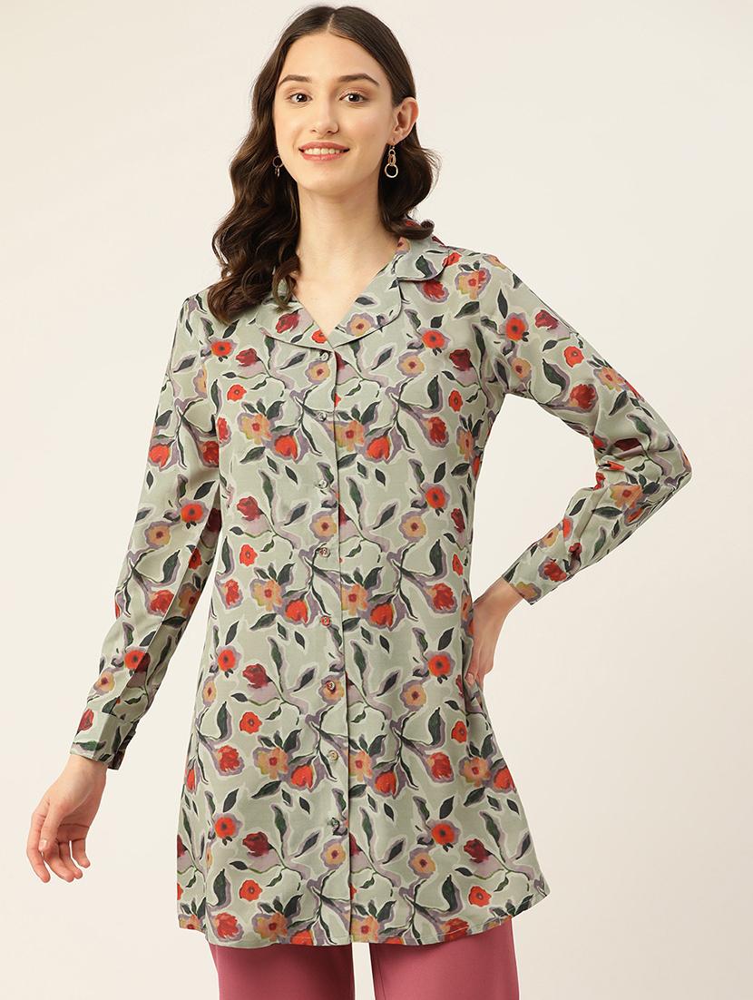 women floral printed long sleeve shirt tunic - 22028535 -  Zoom Image - 0
