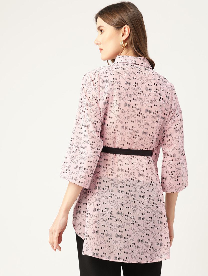 women printed collared high low top - 22028540 - Standard Image - 2