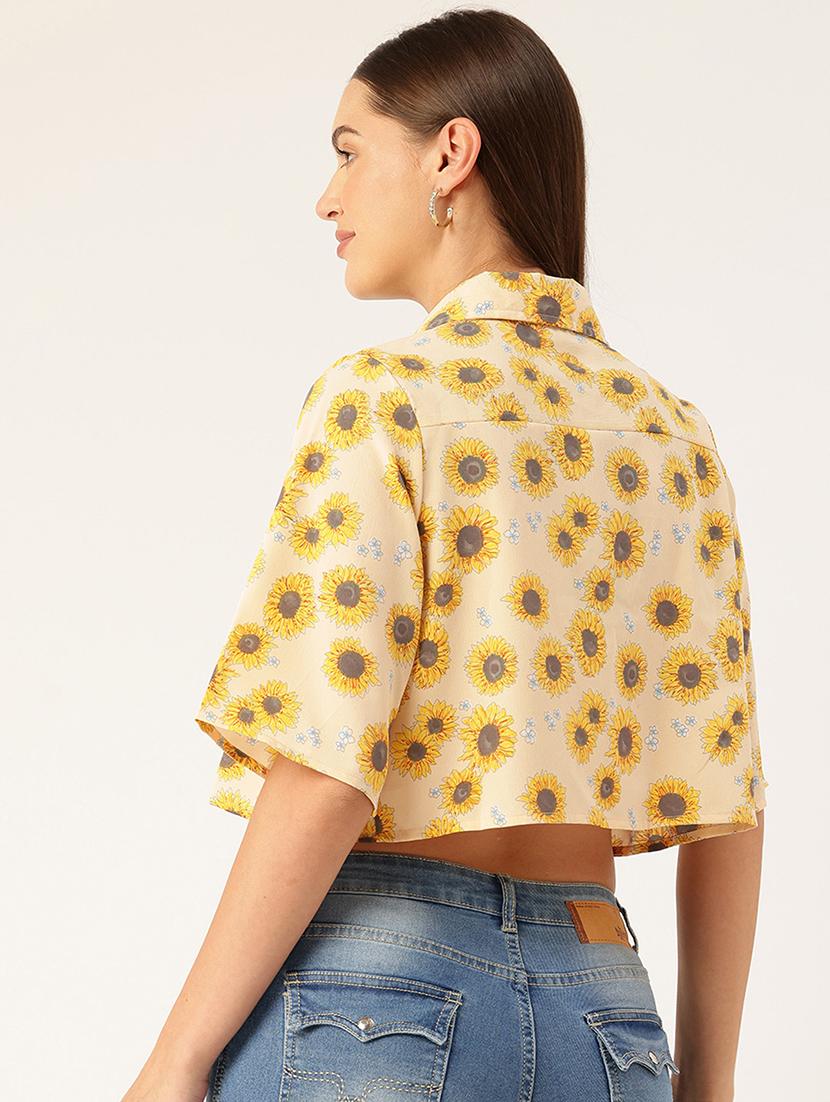 women floral print collared crop top - 22028542 - Standard Image - 2