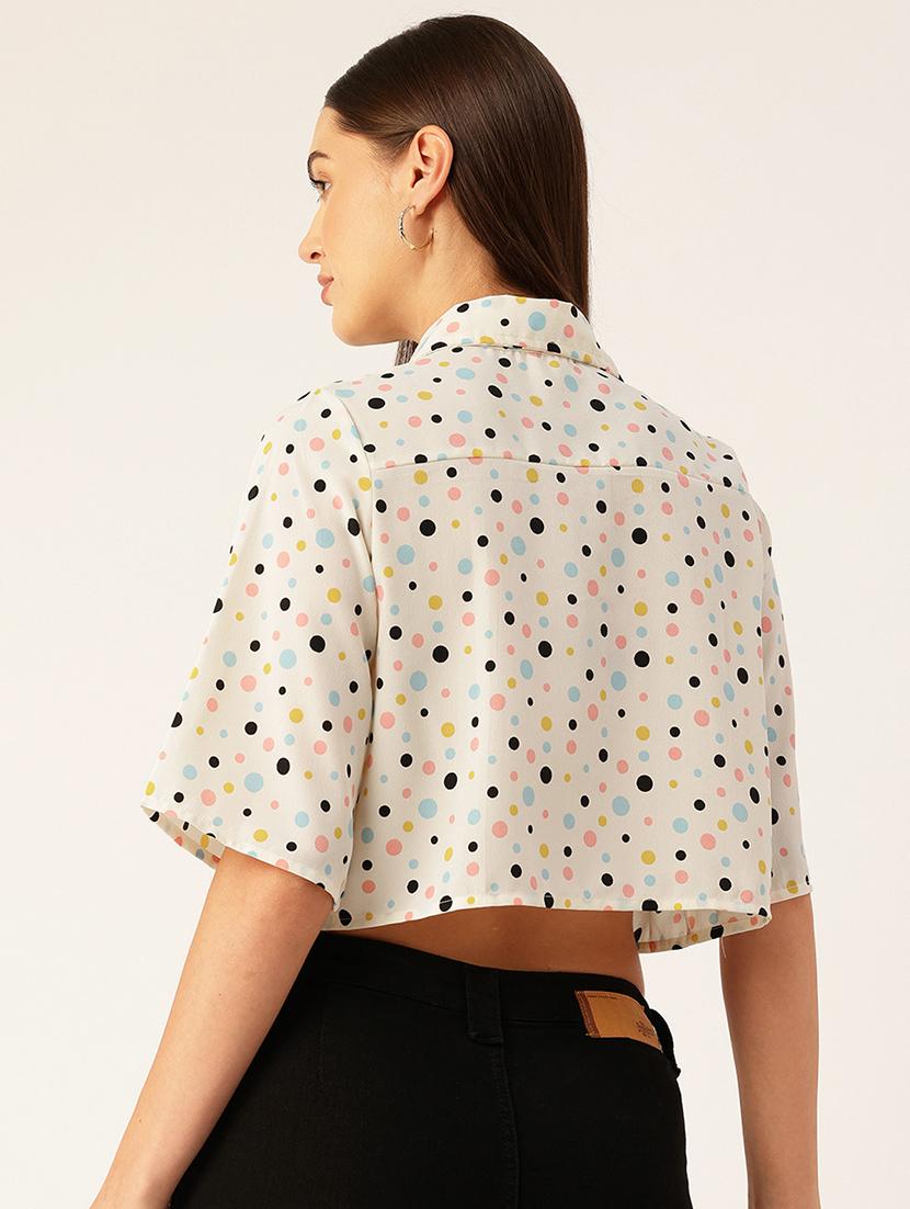 women polka doted collared crop top - 22028543 - Standard Image - 2