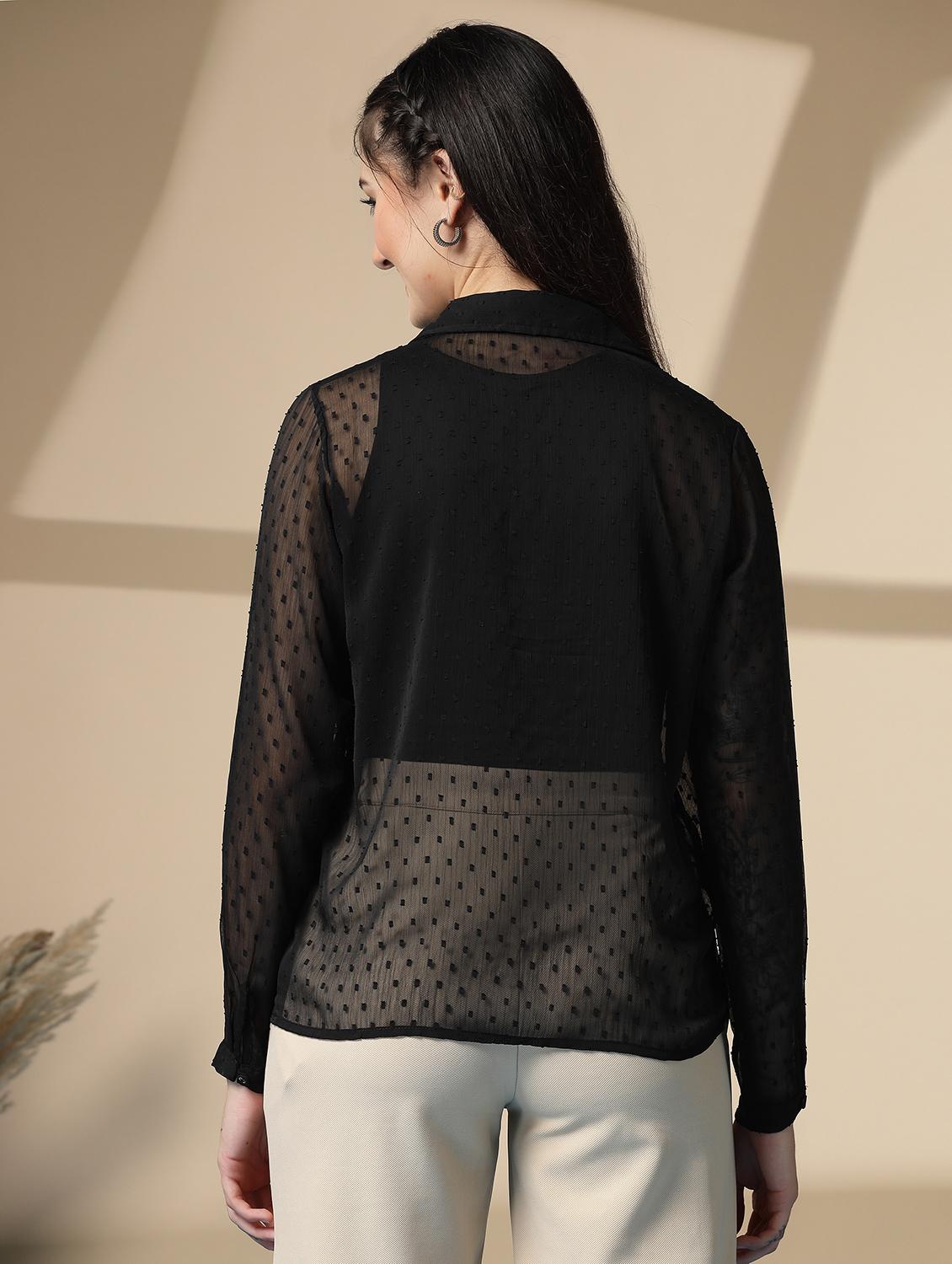 women black self designed sheer shirt top - 22028546 - Standard Image - 2