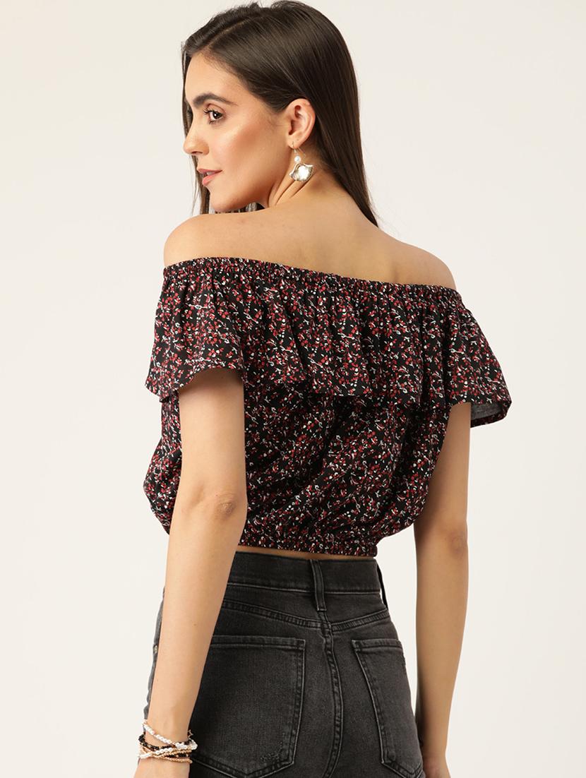 women floral print off shoulder crop top - 22028553 - Standard Image - 2