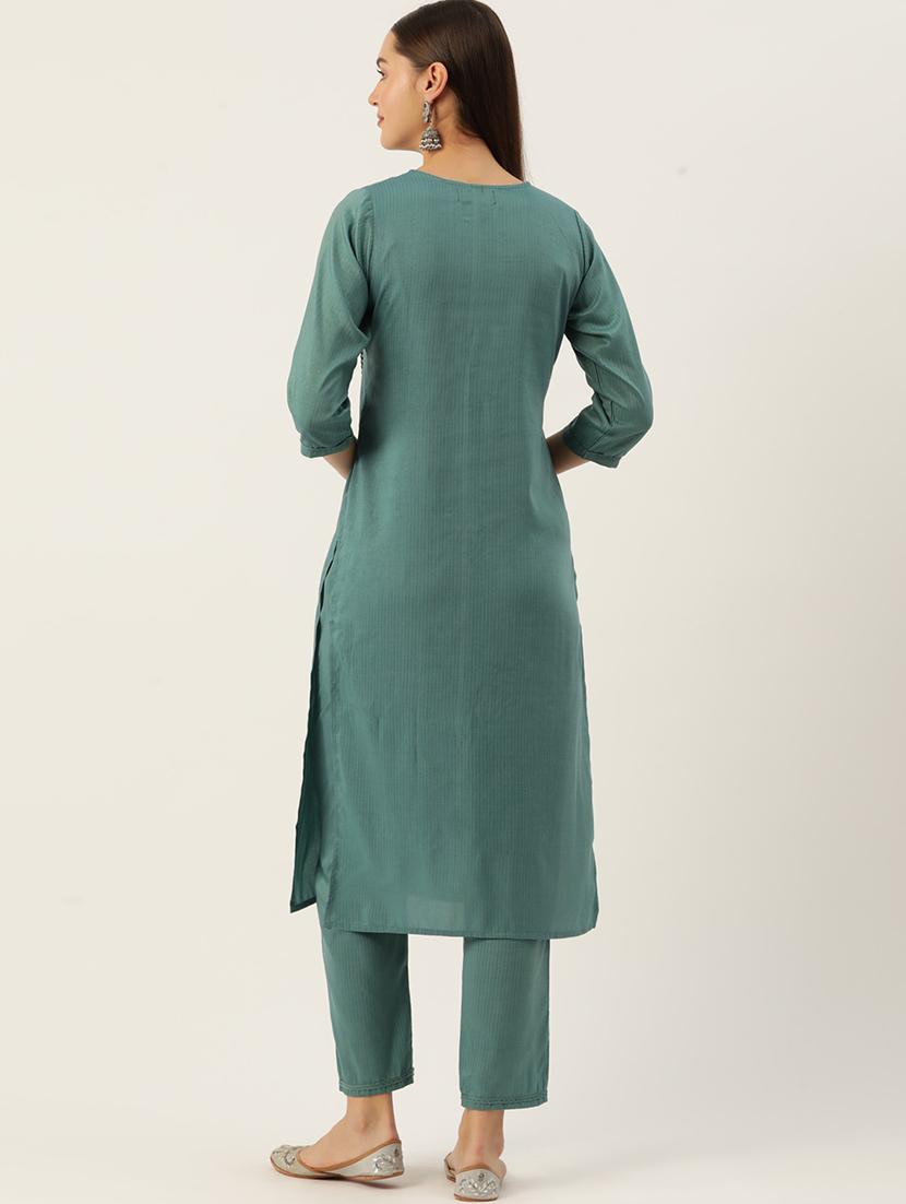 women embellished three quarter sleeve kurta pant set - 22028558 - Standard Image - 2