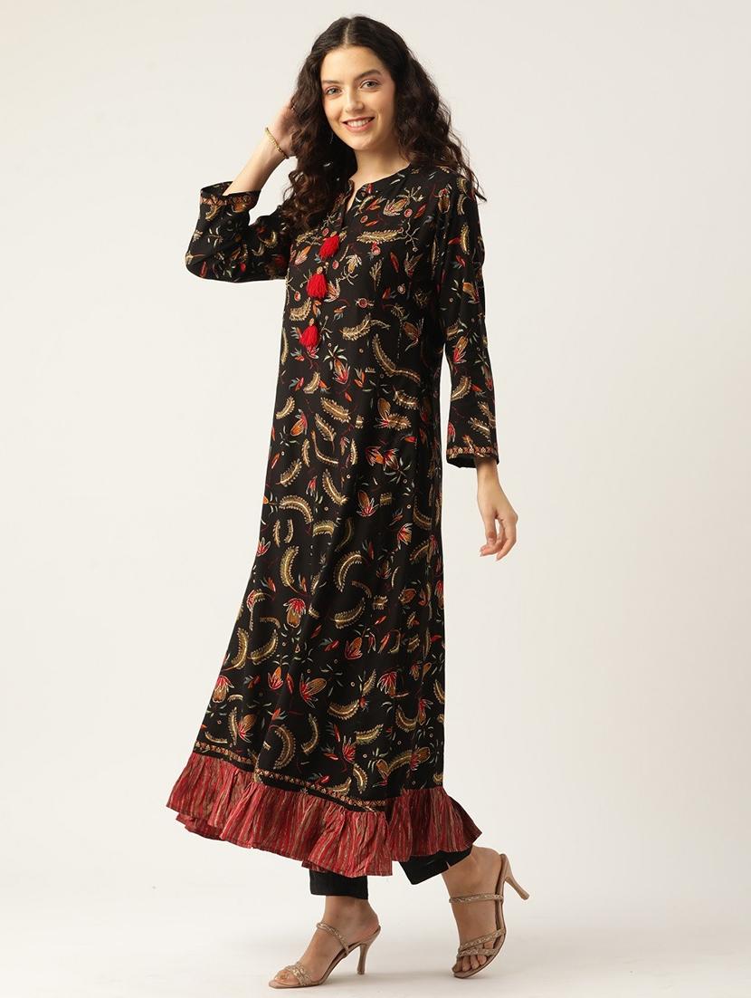 women printed long sleeve tiered kurta - 22028571 - Standard Image - 2