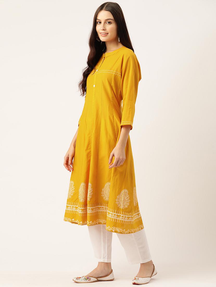 women printed three quarter sleeve a-line kurta - 22028572 - Standard Image - 2