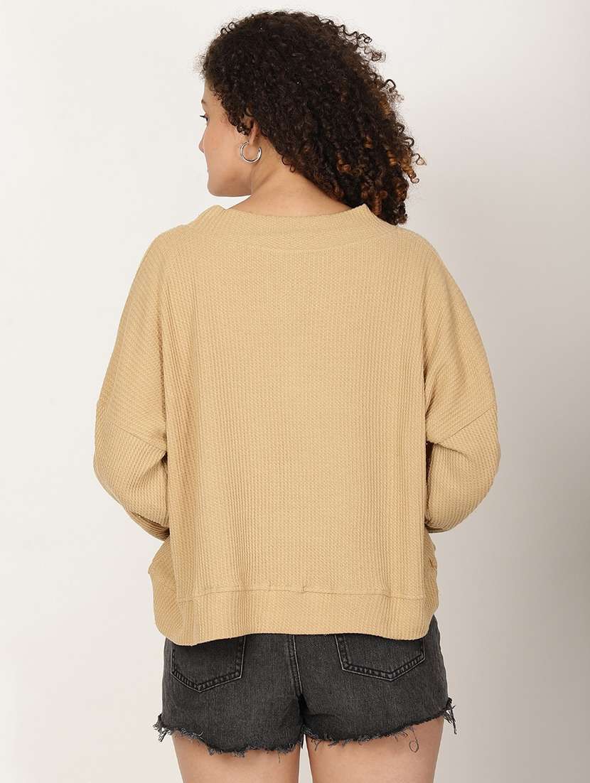 women beige solid long sleeve relaxed fit sweatshirt - 22028617 -  Standard Image - 2