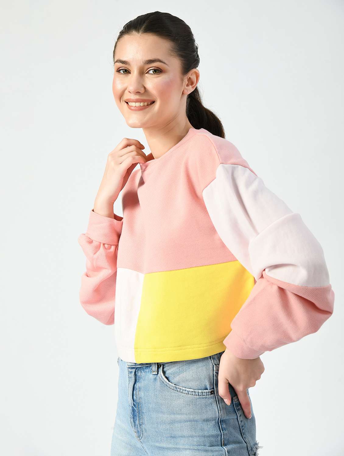 women color blocked long sleeve sweatshirt - 22028707 -  Standard Image - 2