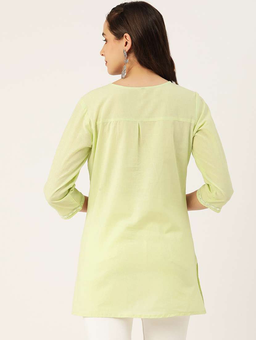 women embroidered three quarter sleeve straight kurti - 22028803 -  Standard Image - 2