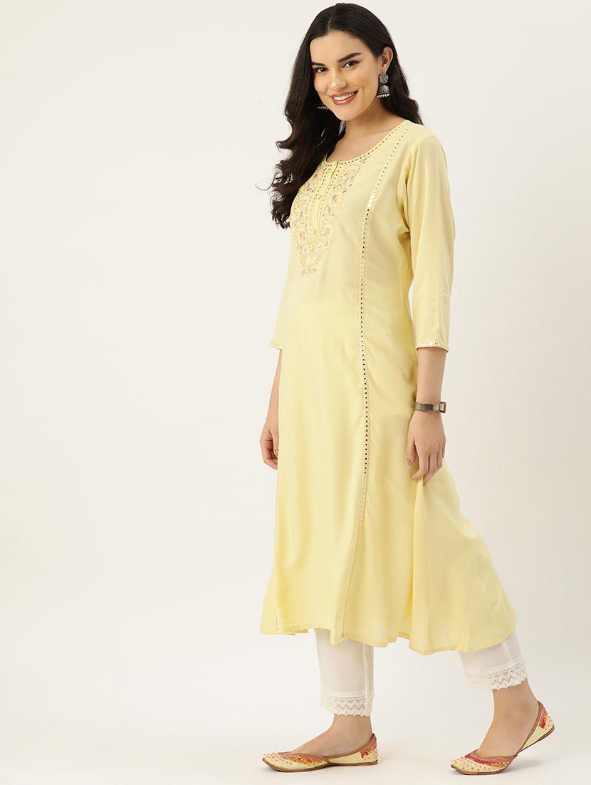 women embroidered three quarter sleeve a-line kurta - 22028804 - Standard Image - 2
