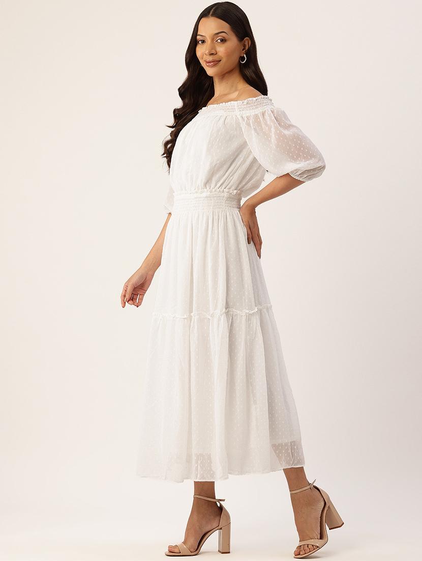 women white solid off shoulder tiered dress - 22028817 - Standard Image - 2