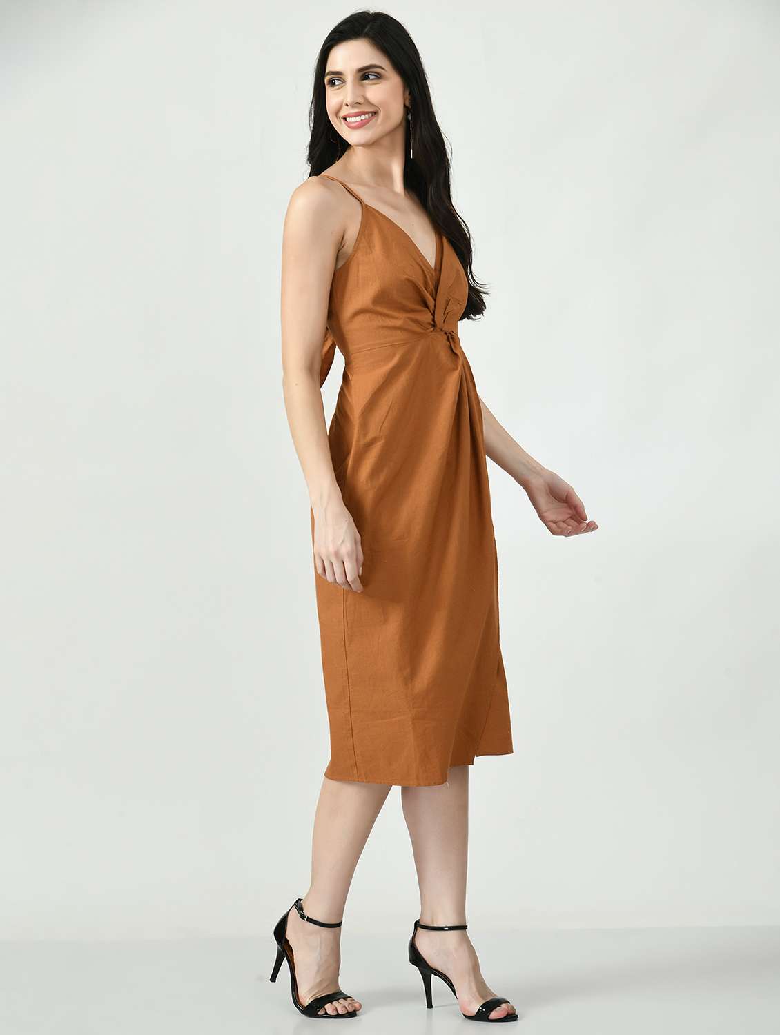 women solid shoulder strap sheath dress - 22028840 -  Standard Image - 2