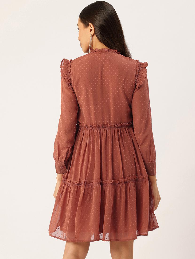 womne solid puff sleeve tiered dress - 22028842 - Standard Image - 2