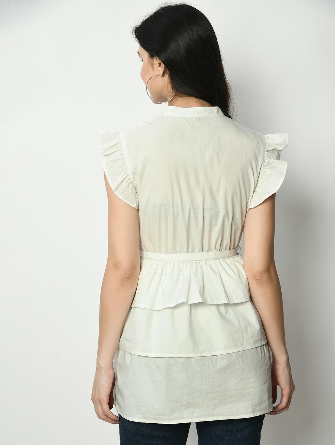 women solid cap sleeve layered long top - 22028846 - Standard Image - 2