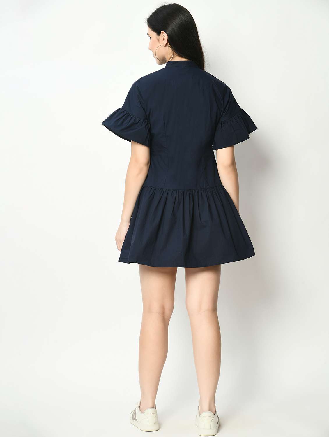 women navy blue solid bell sleeve tiered dress - 22028854 -  Standard Image - 2