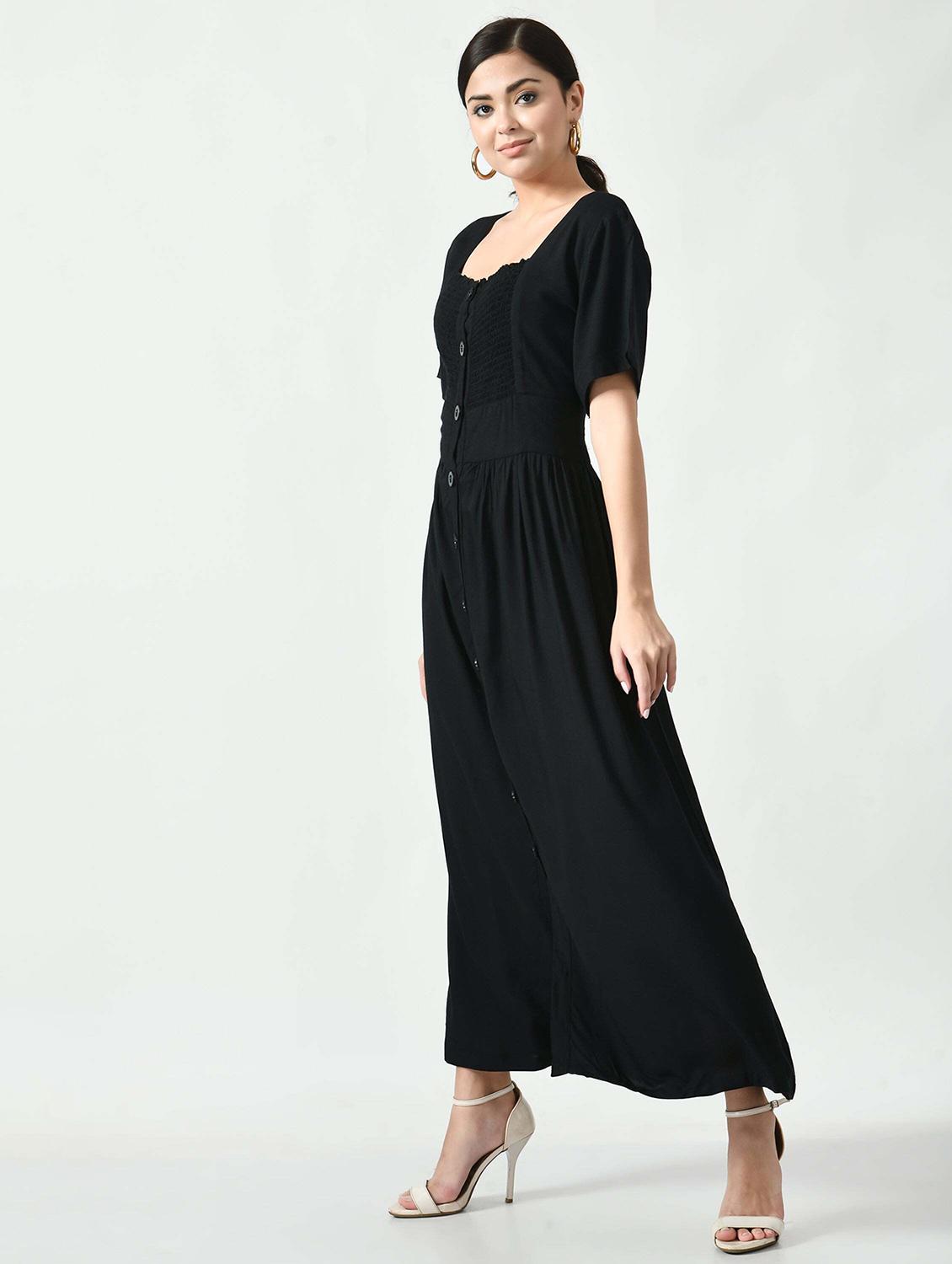 women black solid short sleeve a-line dress - 22028856 - Standard Image - 2