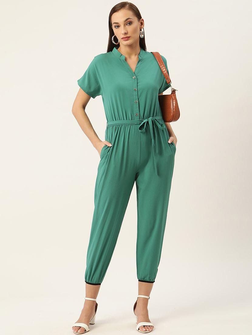 women green solid mandarin neck jumpsuit - 22028859 - Standard Image - 2