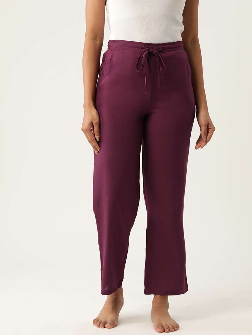 women solid mid rise loungewear pajama