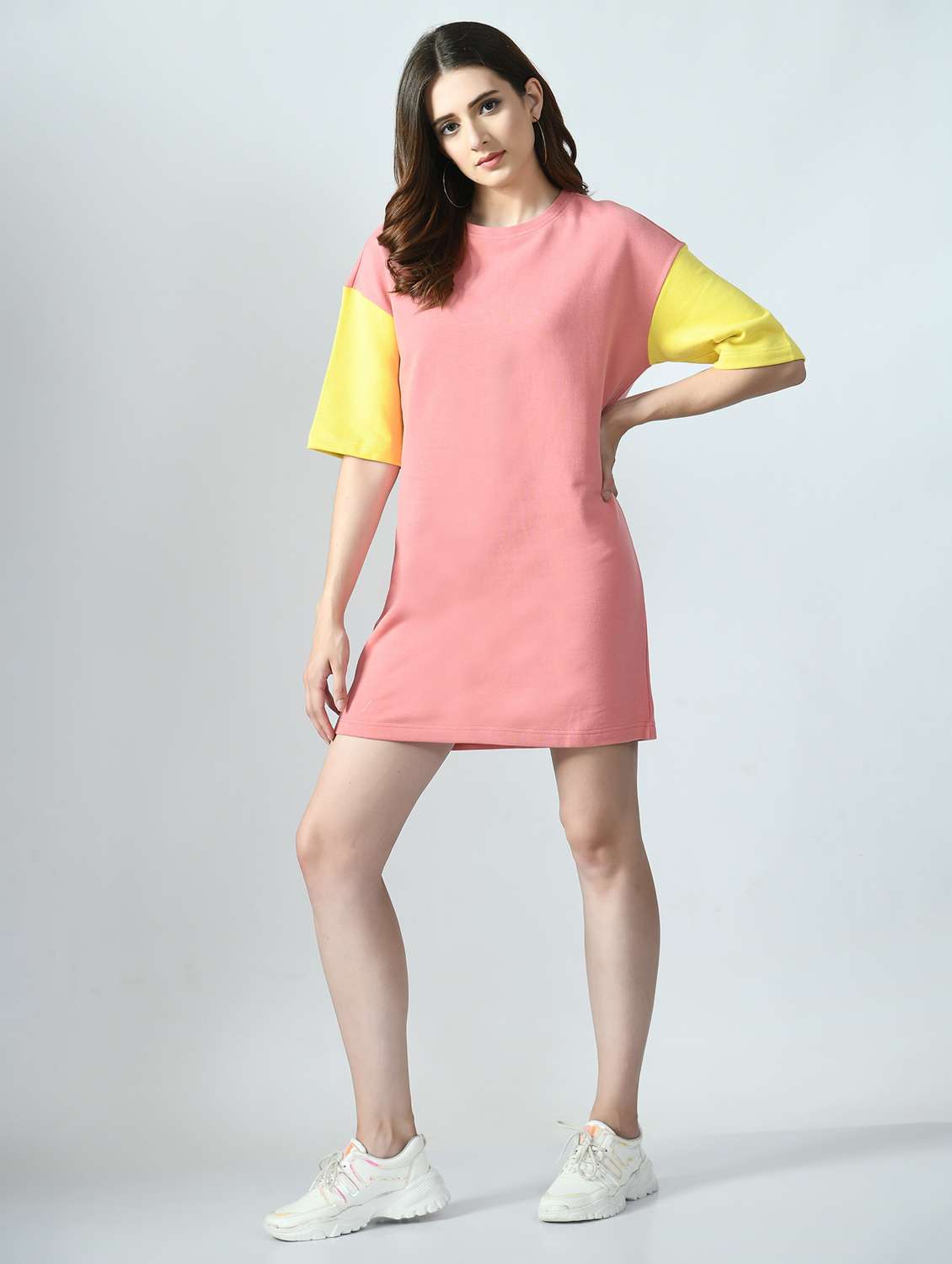 women color blocked short sleeve t-shirt dress