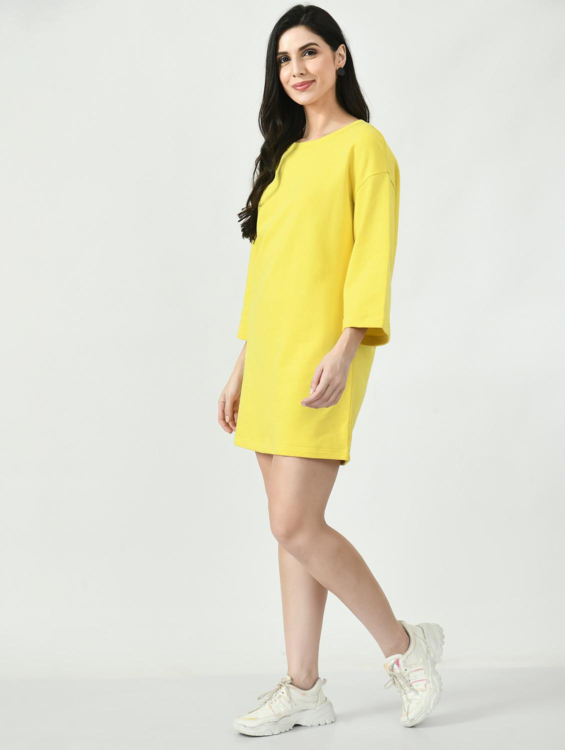 women yellow solid long sleeve t-shirt dress - 22028874 - Standard Image - 2