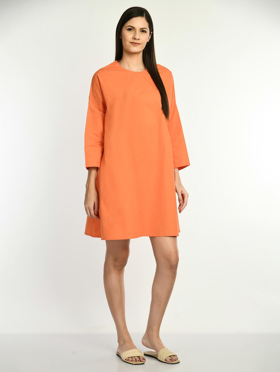 women orange solid long sleeve t-shirt dress - 22028876 - Zoom Image - 0