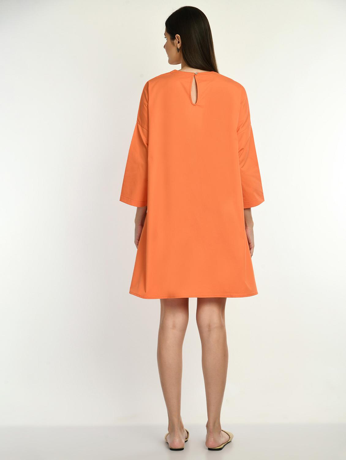 women orange solid long sleeve t-shirt dress - 22028876 - Standard Image - 2