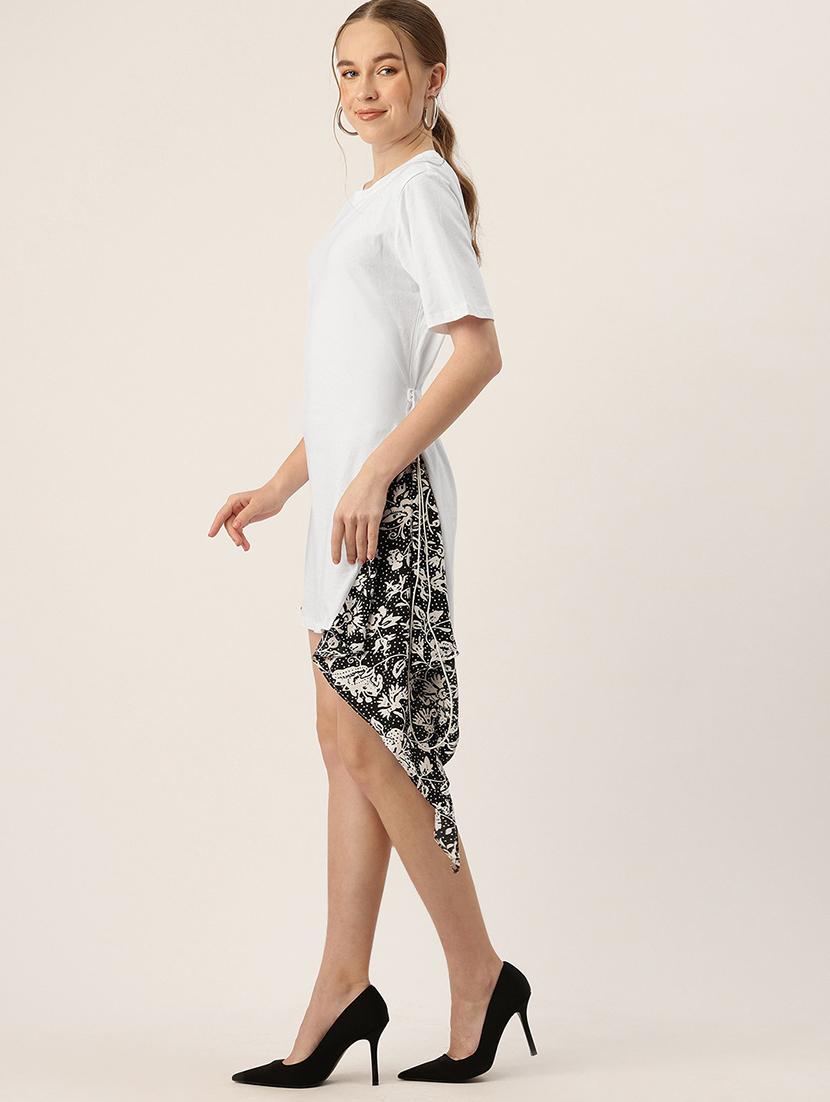 women printed short sleeve asymmteric dress - 22028878 - Standard Image - 2