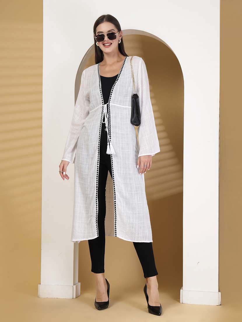 women white solid bell sleeve long shrug