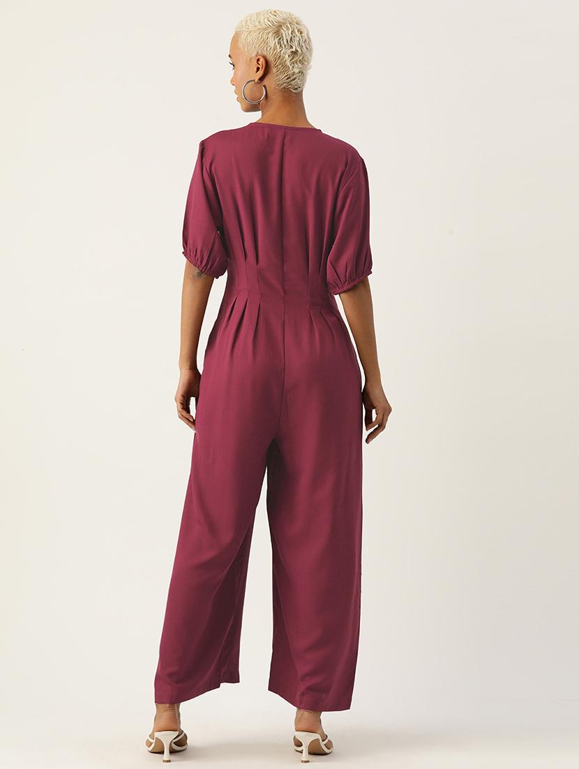 women solid short sleeve jumpsuit - 22028923 - Standard Image - 2