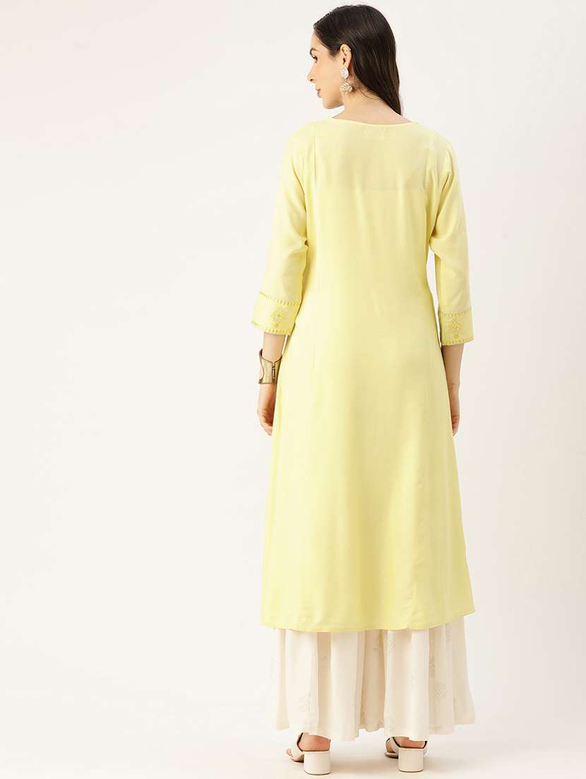 women embroiderd three quarter sleeve a-line kurta - 22028927 -  Standard Image - 2