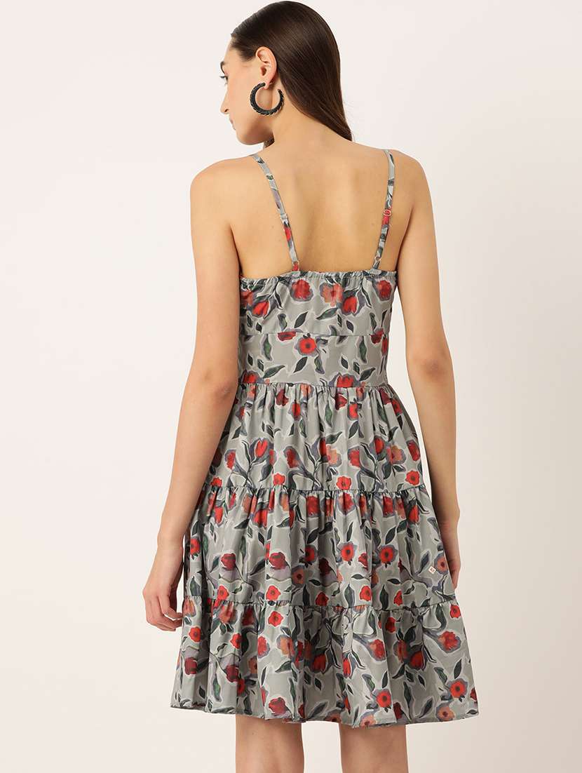 women printed shoulder strap tiered dress - 22028942 -  Standard Image - 2