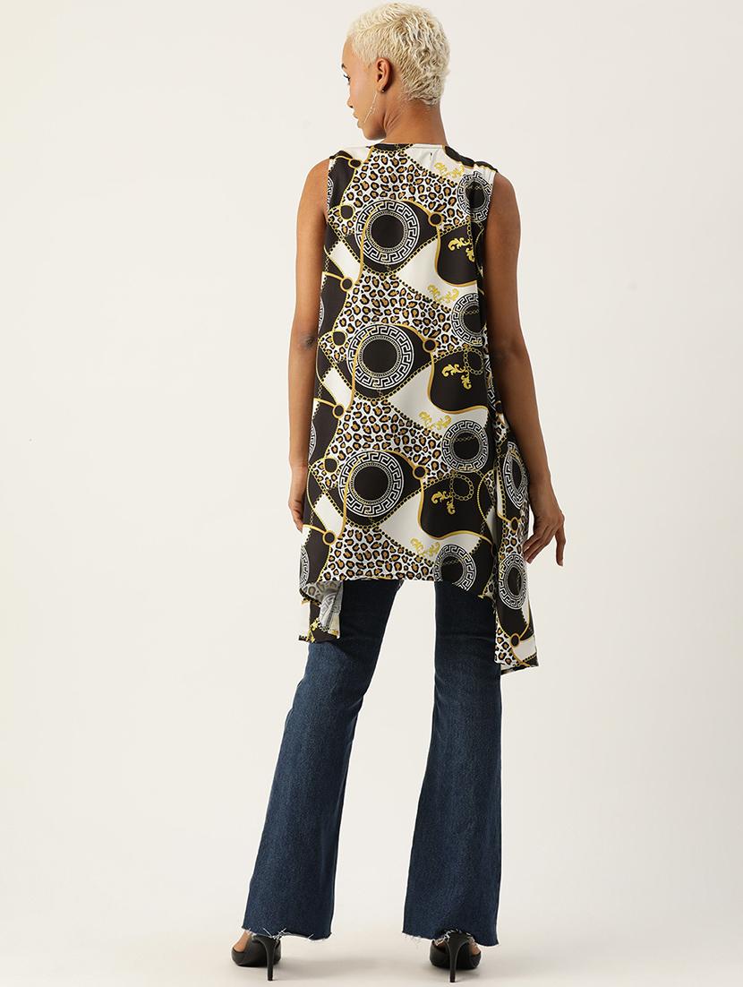 women printed sleeveless asymmetric shrug - 22028945 - Standard Image - 2