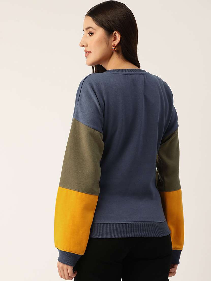 women color blocked round neck long sleeve sweatshirt - 22028969 - Standard Image - 2