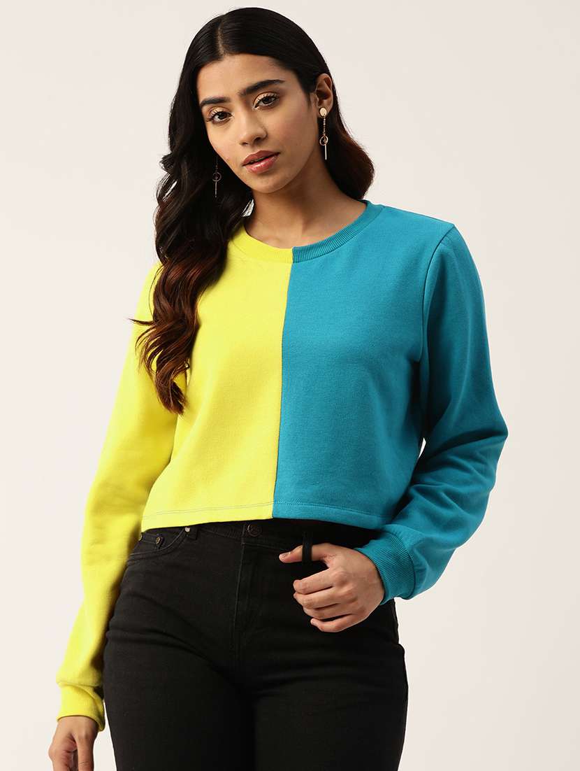 women color blocked round neck long sleeve sweatshirt