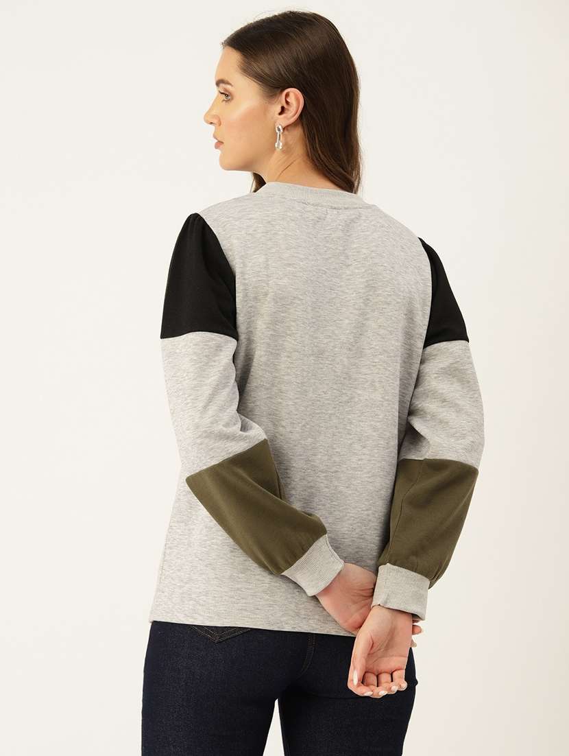 women color blocked round neck long sleeve sweatshirt - 22028971 -  Standard Image - 2