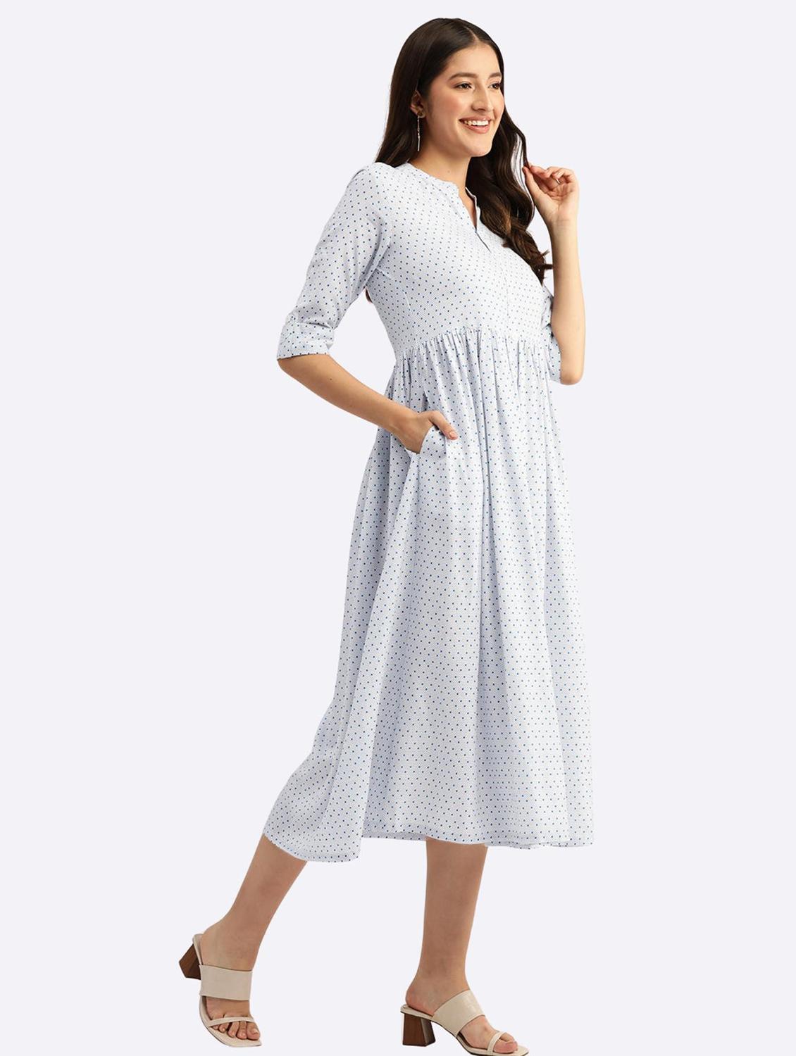 womenpolka doted mandarin neck fit & flare dress - 22028994 - Standard Image - 2