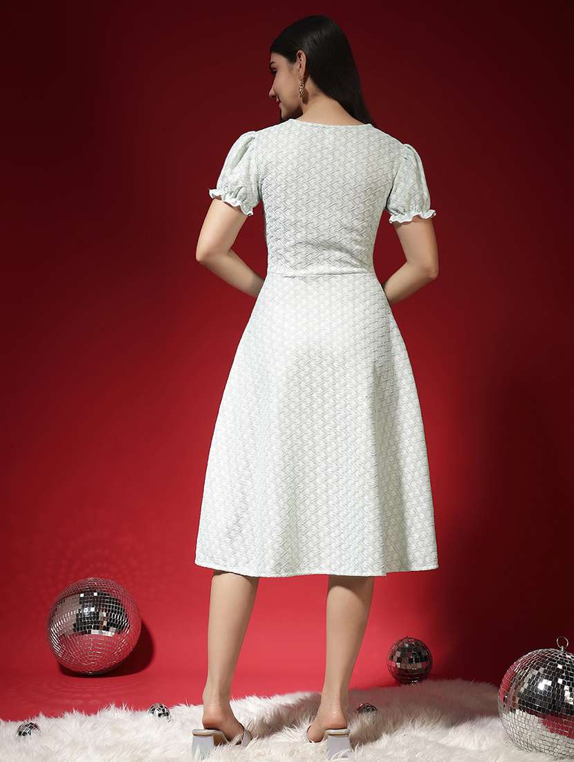 women white self designed puff sleeve a-line dress - 22029000 - Standard Image - 2
