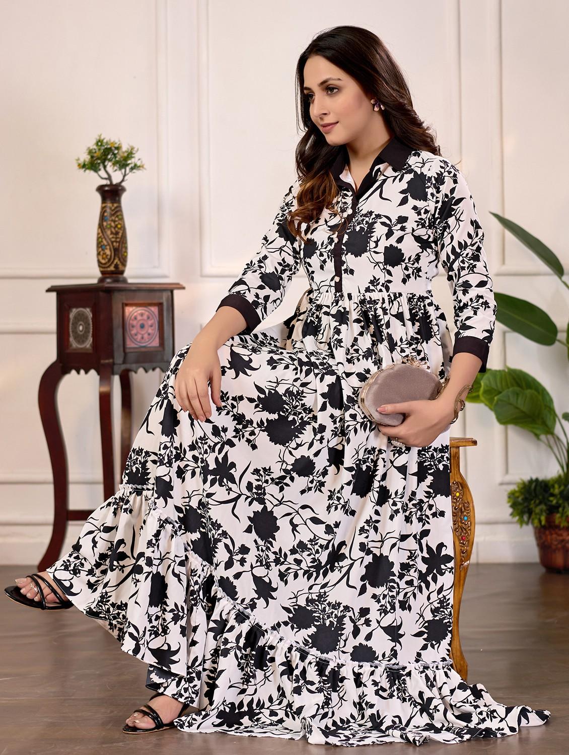 women floral print collared tiered maxi dress - 22029007 - Standard Image - 2