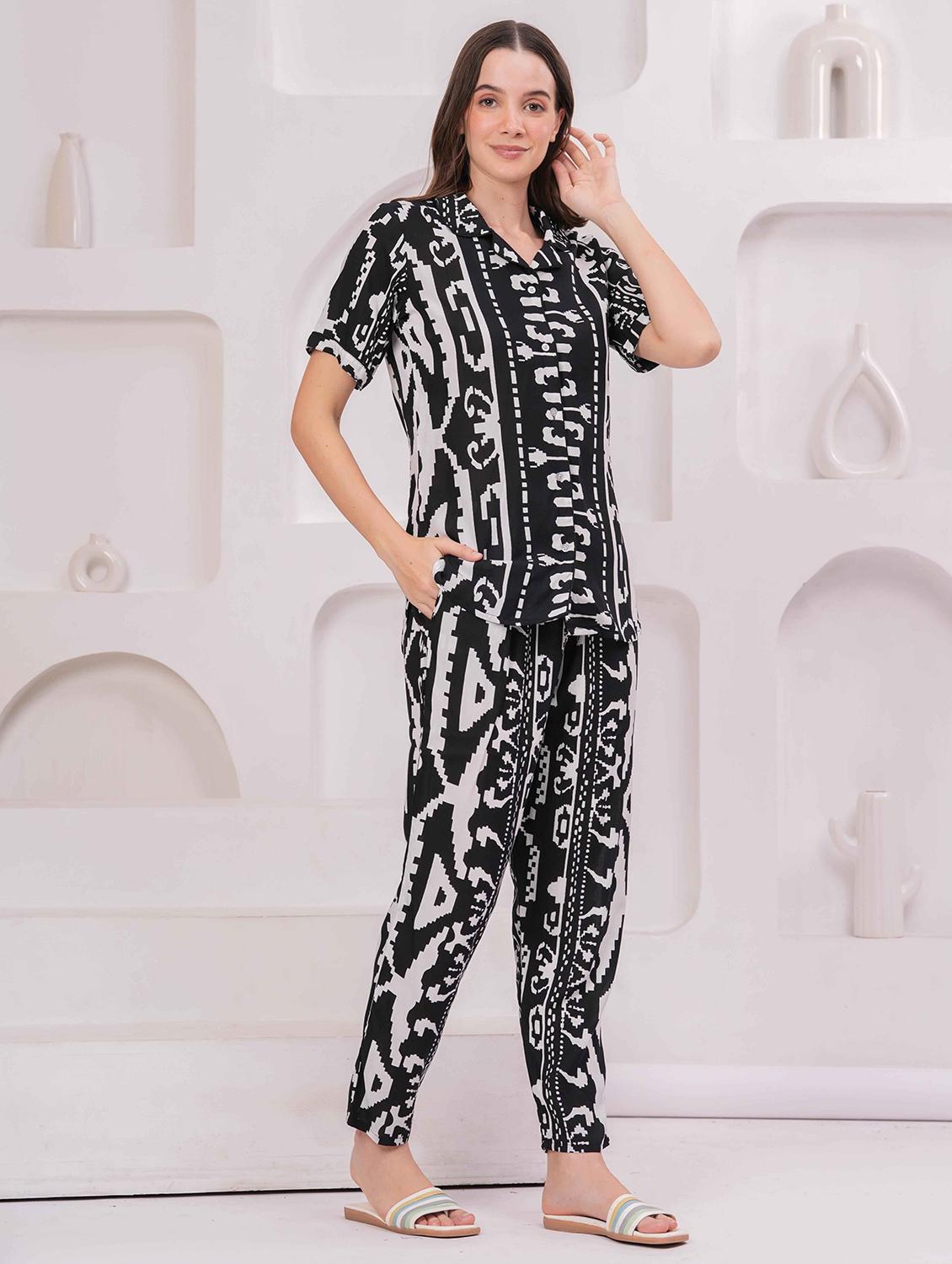 women printed nightwear pyjama set - 22029011 - Standard Image - 2
