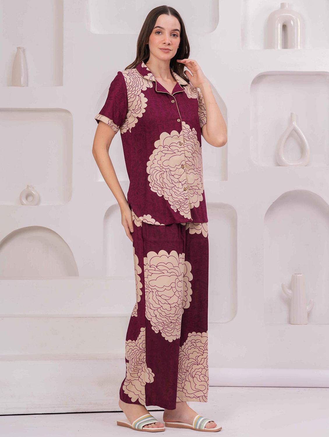 women printed nightwear pyjama set - 22029014 - Standard Image - 2