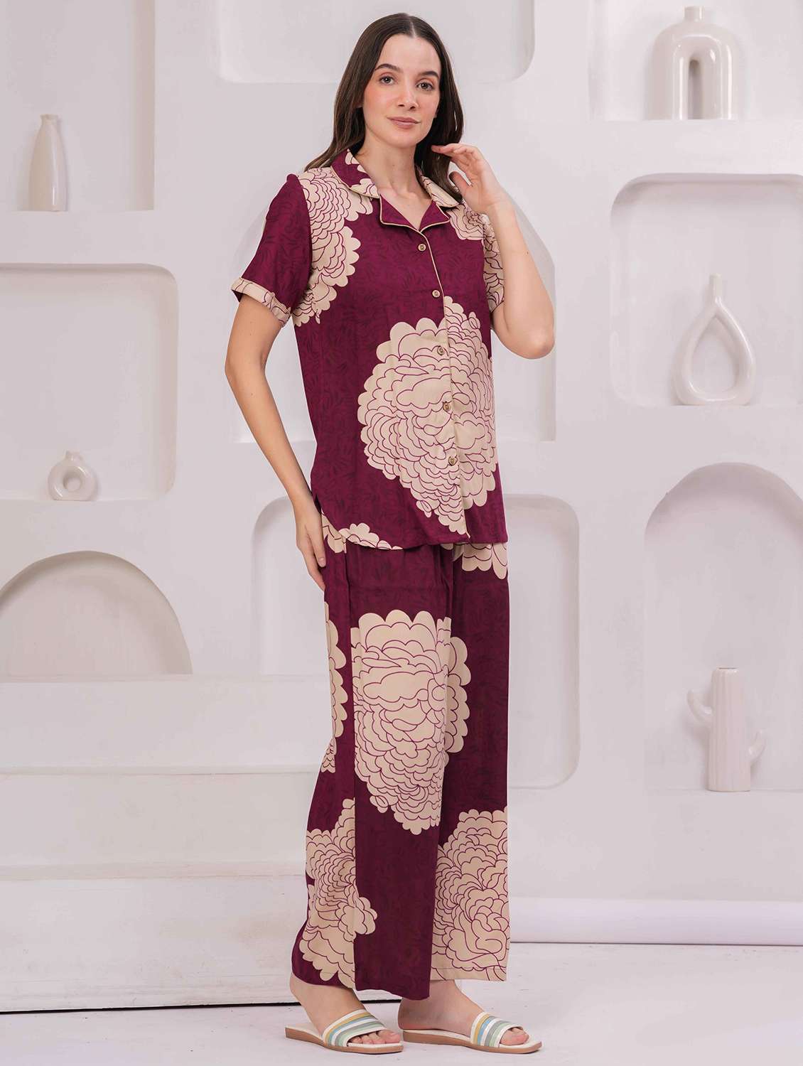 women printed nightwear pyjama set - 22029022 - Standard Image - 2