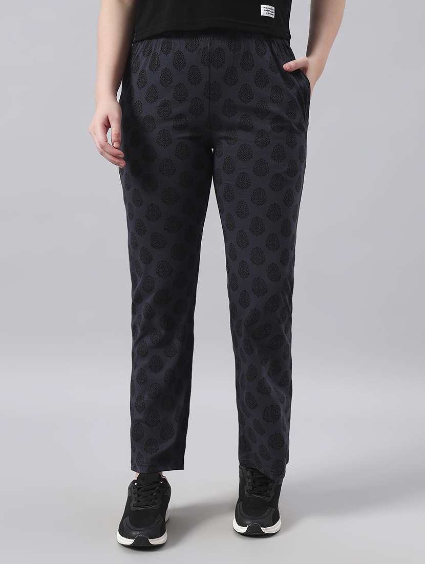 women printed mid rise regular fit track pant