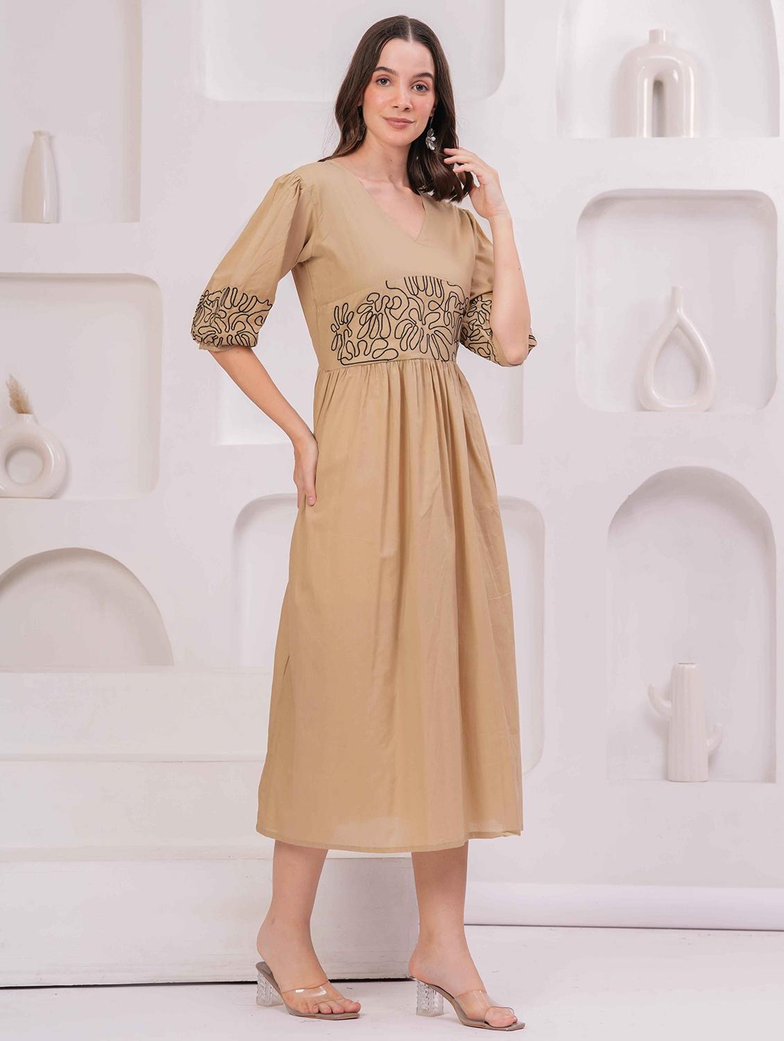 women embroidered puff sleeve fit & flare dress - 22029051 - Standard Image - 2