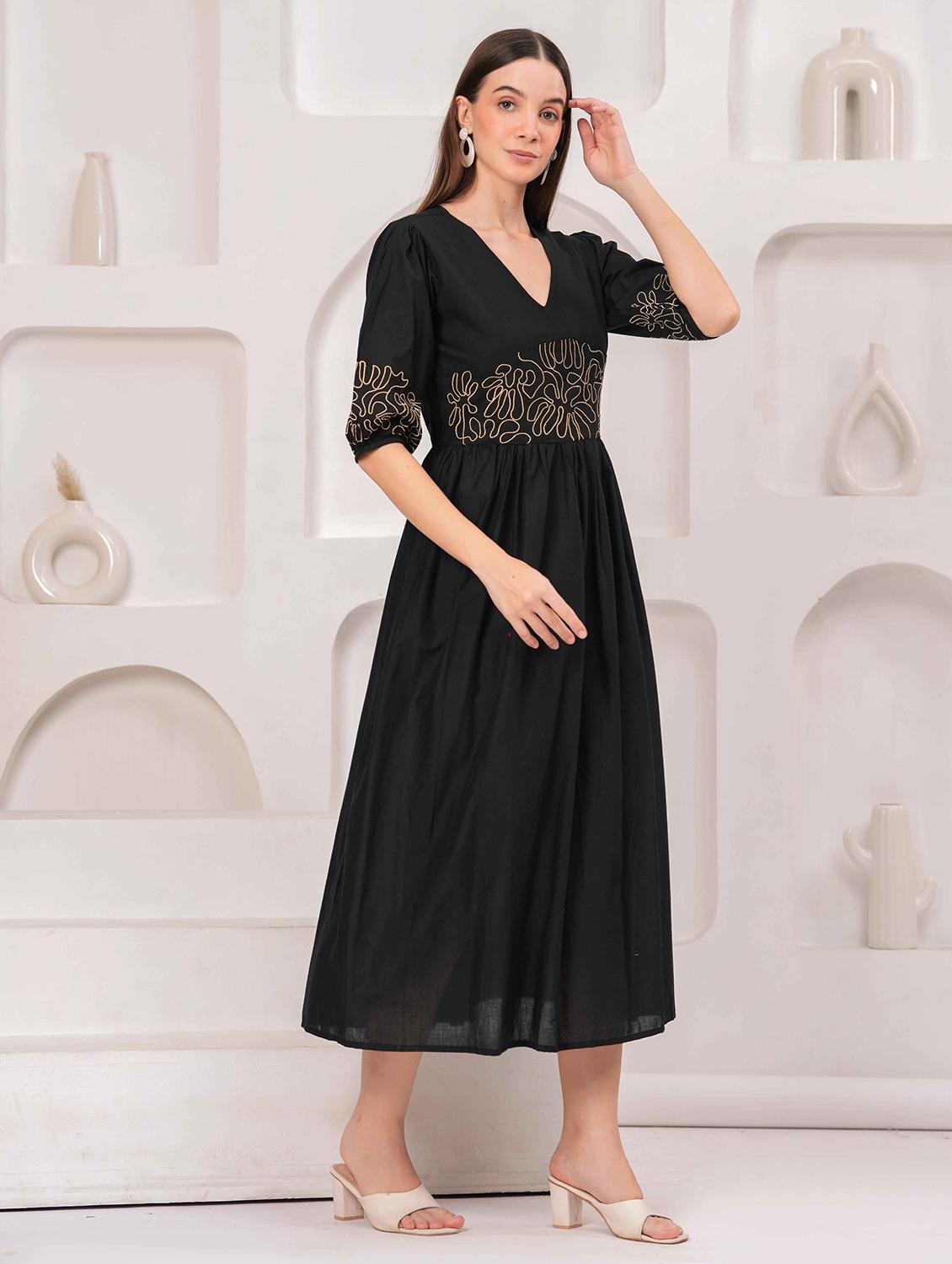 women embroidered puff sleeve fit & flare dress - 22029052 - Standard Image - 2