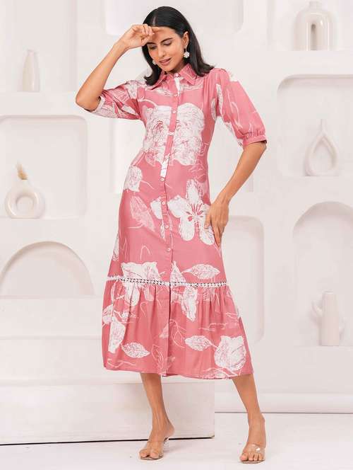 women floral print puff sleeve collared tiered dress - 22029053 - Standard Image - 0