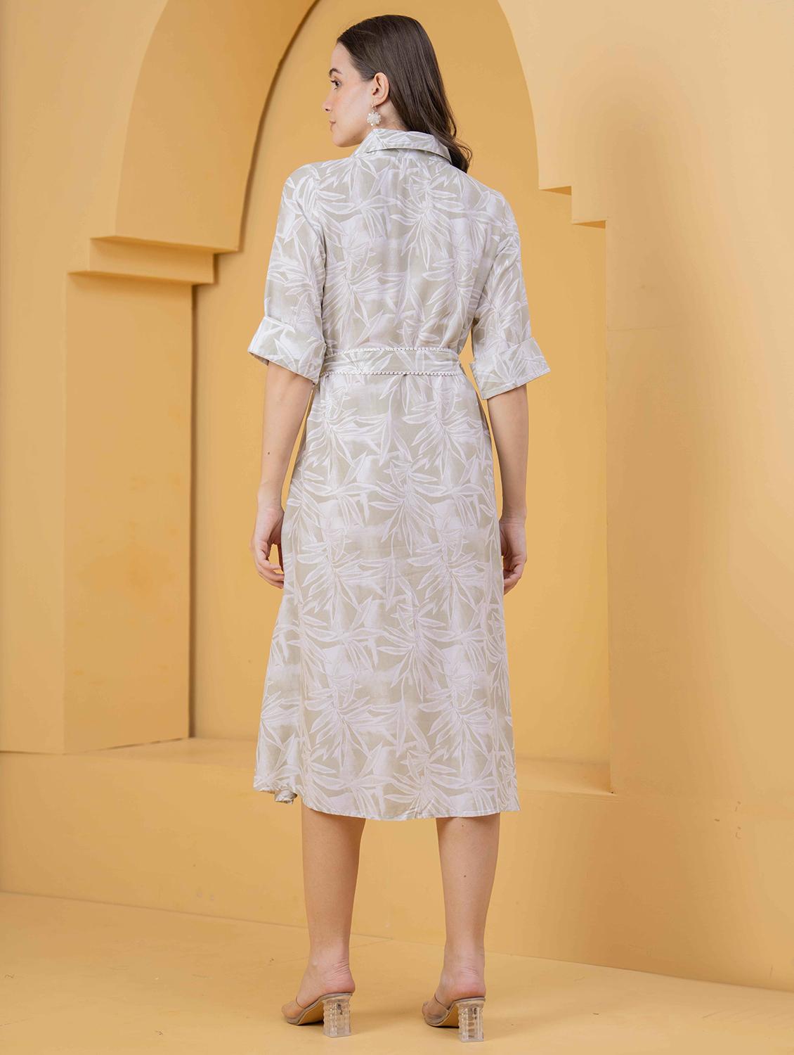 women printed roll up sleeve collared shirt dress - 22029057 - Standard Image - 2