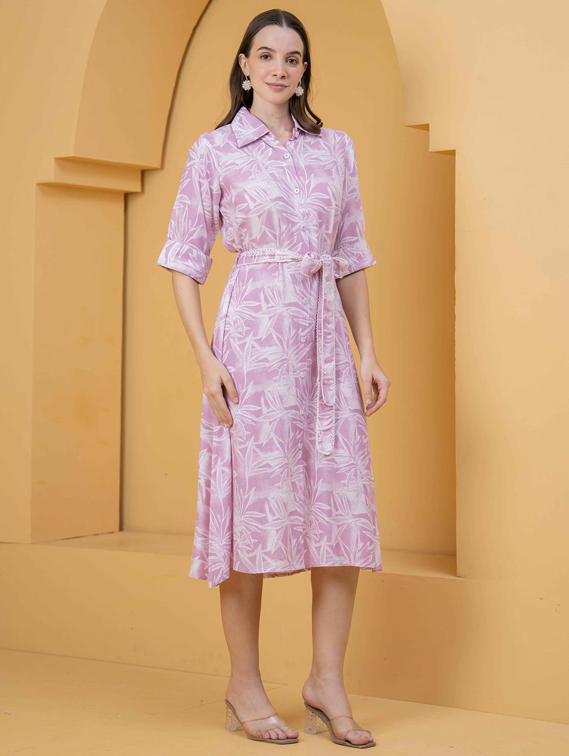 women printed roll up sleeve collared shirt dress - 22029058 - Standard Image - 2