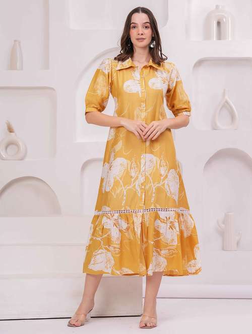 women floral print puff sleeve collared tiered dress - 22029074 - Standard Image - 0